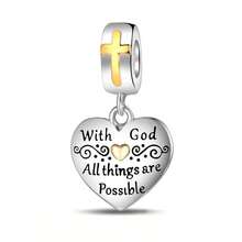 1 pieza Colgante con cruz y corazón plateado en plata de ley 925, adecuado para pulsera, collar DIY y uso diario de mujer