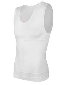 Men Body Shaper Compression Vest Undershirt Seamless Waist Trainer Tank Top Belly Control Workout Shapewear Menswear Slim Fit - 黑色 - 查看 8