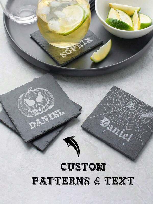1pc Custom Halloween Coasters - Round, Square, Heart-Shaped, Rock-Shaped, Non-Slip Coasters, Personalized Custom Text, Laser Engraved. Customized Holiday Decorative Coasters. Suitable For Holiday Gifts, Party Gifts, As Gifts For Girlfriends, Mothers, Fathers, Sons, Daughters, Classmates, Good Friends. Suitable For Use In Restaurants, Living Rooms, Kitchens, Outdoors, Parties, Bedrooms, Offices.