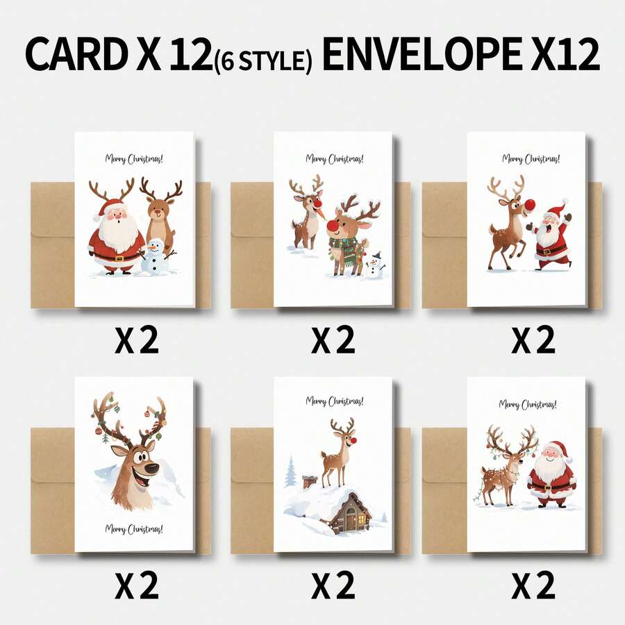 24pcs Holiday Christmas Greeting Cards With Envelopes - Various Santa Claus, Reindeer And Snowman Designs - Thanksgiving Cards, Suitable For Christmas And New Year 2025 - Paper Material