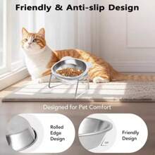 1pc Stainless Steel Cat Ear Shaped Elevated Pet Bowl, Universal For Cats & Dogs, Easy To Clean, Shatter-Resistant, Protects Pet Neck, Food Bowl