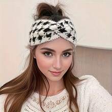 许多女士黑白千鸟格秋冬羊毛发带时尚新款十字宽边针织运动束发带发饰秋季头巾女头巾时尚头巾运动吸汗带秋季头带度假装女 - 彩色 - 查看 4