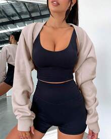 Women's Bolero Shrug Long Sleeve Cropped Sweatshirt With Thumb Hole Workout Shrugs Open Front Y2K Tops 2025