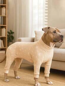 1PC Medium Large Dogs Puppy Plush Cozy Adorable Paw Prints Warm Pajamas, Elastic Dog Recovery Suit After Surgery Soft Long Sleeve For Labrador Rottweiler Beagle - Pink - View 8