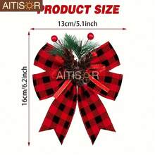 6pcs Christmas Buffalo Plaid Bowknot Plastic Pine Cone Picks, For Christmas Tree, Fireplace Wreath DIY Craft, Party Decor, Gift Packaging, Seasonal Decoration - Multicolor - View 7