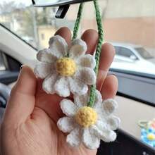 Accesorios colgantes para espejo de coche con estilo bohemio lindo, adorno de ganchillo de plantas artificiales, cesta colgante de plantas para espejo retrovisor, amuleto interior de coche, regalos de Navidad lindos para hombres y mujeres