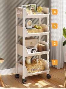 1pc Movable Utility Cart Rack, Multi-Tier Home Storage Organizer For Snacks, Living Room, Kitchen Fruit & Vegetable Basket - Multicolor - View 4