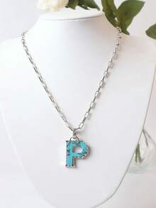 1pc Western Country Style Vintage Textured CCB Multicolor Leopard Print Black & White Plaid 26 Letter Minimalist Pendant Necklace, Sweater Chain