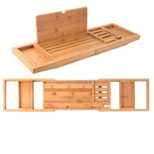 1 szt. wysuwana bambusowa tacka do wanny, rozkładany stojak do przechowywania wanny, antypoślizgowa tacka do przechowywania, uchwyt do telefonu komórkowego i notebooka, przechowywanie akcesoriów kąpielowych, akcesoria łazienkowe, akcesoria do wanny, przechowywanie i organizacja łazienki