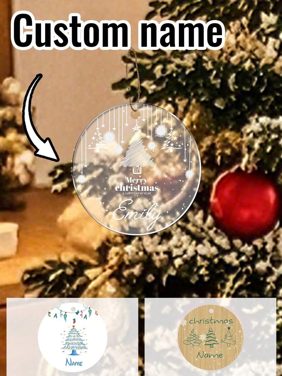 Personalisierte Weihnachtsornamente mit Namen, individuelle Weihnachtsbaumdekorationen, anpassbare Acryl-Ornamente, anpassbare runde Weihnachtsbastelbedarf, DIY-Ornamente, Weihnachten, Innen, Außen, Garten, Jahrestag, Keramik, Holz, Weihnachtsbaummuster, Raumdekoration, Junge, Mädchen, Mutter, Vater, Kinder