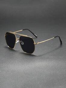 1pc Men's Retro Metal Frame Double Bridge Fashion Glasses, Suitable For Daily Wear, Sweaters, Coats, New Year Travel, Casual And Stylish