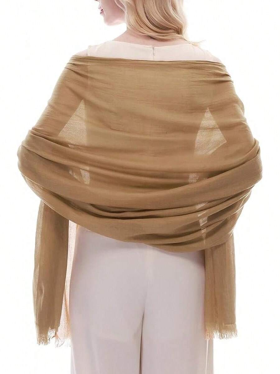 RIIQIICHY Scarf For Women Lightweight Solid Color Long Fashion Gauze Scarves Shawl Wraphalloween - 駝色 - 查看 1