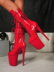 WUXIN H&P Women's 9 Inch Pole Dance Boots, Exotic Stiletto Platform Heels Ankle Boots For Professional Performance - 紅色 - 查看 3