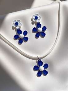 European & American Cross-Border Minimalist Daisy, Sunflower Pendant Necklace, Sweet Dopamine Colorful Flower Stud Earrings Necklace Set For Women - Flower - View 8