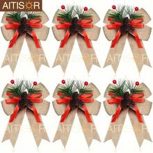 6pcs Christmas Buffalo Plaid Bowknot Plastic Pine Cone Picks, For Christmas Tree, Fireplace Wreath DIY Craft, Party Decor, Gift Packaging, Seasonal Decoration - Multicolor - View 6