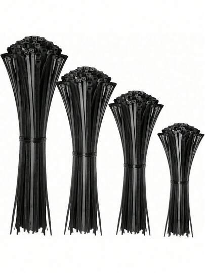 200/300/400pcs Black Nylon Cable Ties, Assorted Sizes (10+8+6+4) Inches, Multi-Purpose Self-Locking Black Nylon Zip Ties, Premium Plastic Cable Ties, Suitable For Home, Office, Garden, Workshop