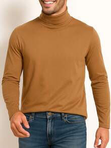 Suéter turtleneck  elegante  minimalista, cuello envolvente tipo shrouding, cozy & chic para otoño‑invierno 2025, moda quiet luxury y capa esencial - Caqui - Ver 1