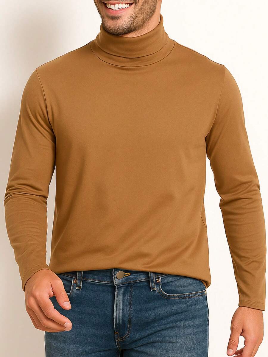 Suéter turtleneck elegante minimalista, cuello envolvente tipo shrouding, cozy & chic para otoño‑invierno 2025, moda quiet luxury y capa esencial - Caqui - Ver 1