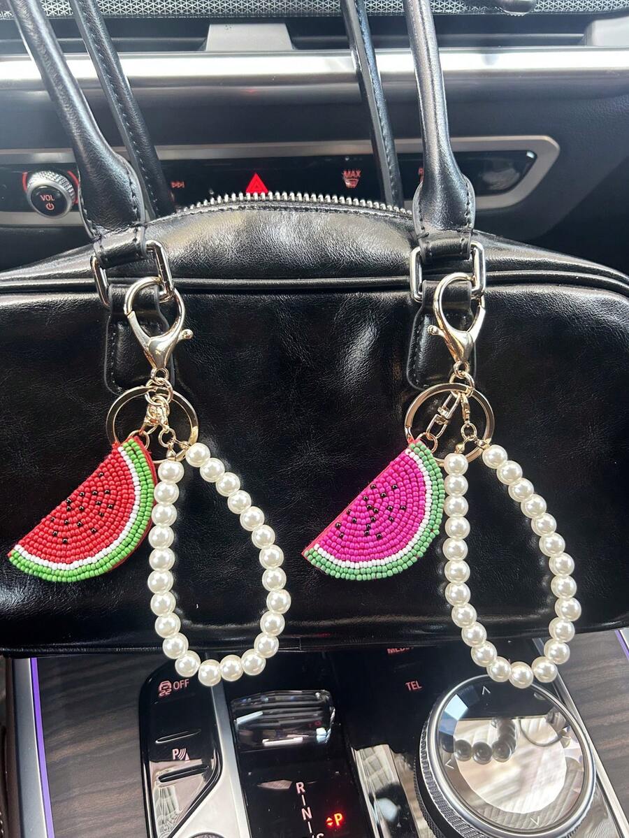 Handmade Beaded Watermelon Keychain Fashion Faux Pearl Chain Bag Charm Summer Fresh Decorative Accessory Bead Inlaid Bead Handmade Nail Beads Y2K - Multicolor - View 1