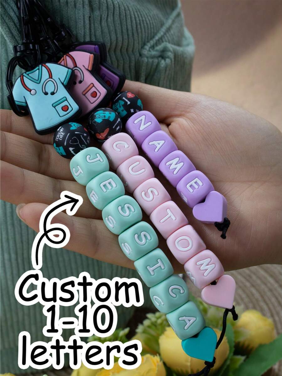 Custom Silicone Letter Keychain, Personalized Keychain, Customized Cute Keychain, Customizable Birthday Gifts, Purse Charms, Key Chain For Women/Men, Kids Keychains, Anniversary, Nurse Clothes Pattern, Bedroom, Versatile, Friends, Family, Students, Mother, Boys, Girls, Unique Gifts - Multicolor - View 1