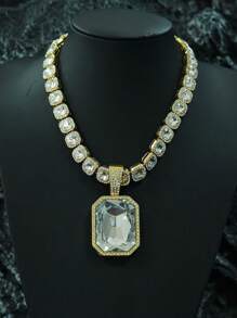 彩色宝石合金吊坠,搭配彩色宝石链,嘻哈项链 - 大寶石吊墜項鍊 - 查看 35