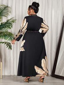 BIUBIU 大码女士优雅度假连衣裙，随机花卉图案，春季款 - 黑杏色 - 查看 2