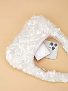 轻巧、商务休闲亮片装饰流浪包，完美的新娘钱包，适合婚礼、舞会和派对活动晚宴包、晚餐包，迷人、优雅、精致、安静奢华的水钻，适合派对女孩、女士、新娘，非常适合派对、晚餐/宴会 - 白色 - 查看 7