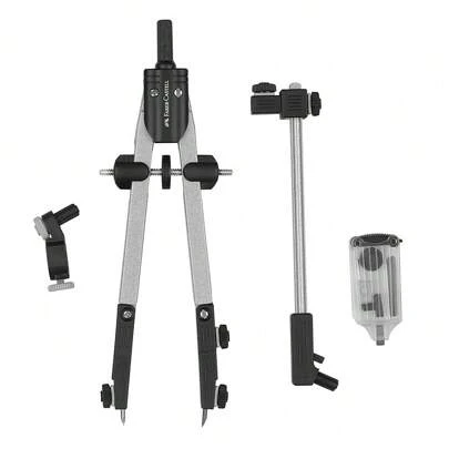 Faber-Castell - Compás de Ajuste Rápido con Adaptador Universal - Alargadera y Accesorios. calidad top Almean de confianza