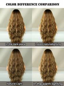 24 Inch Long Wavy Ombre Golden Brown Wig For Women Heat Resistant Fiber Middle Part Hairpiece Dark Roots,Natural Synthetic Full Machine Hair Wigs For Daily Music Festival Party Wear, Cosplay Halloween & Street Photography Use - 漸層棕色 - 查看 9