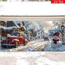 1pc Large Christmas Garage Door Banner, Made Of Polyester, Featuring Snowy Rural Road Scenery, Vibrant Colors, Durable And Decorative For Winter Christmas Eve, New Year Party Wall Decor