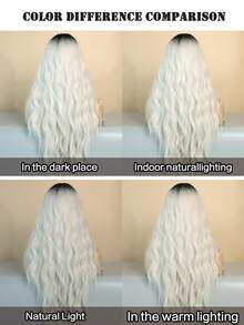 24 Inch Long Wavy Ombre Silvery White Wig For Women Heat Resistant Fiber Middle Part Hairpiece With Dark Roots,Natural Synthetic Full Machine Hair Wigs For Daily Music Festival Party Wear, Cosplay Halloween & Street Photography Use - 銀色 - 查看 9