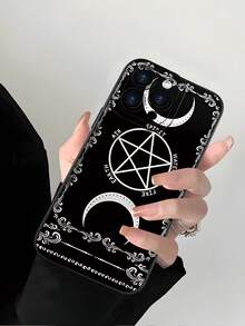Fashionable, Popular, Personalized, Pentagram Pattern Design Theme Luxury Shockproof Aesthetic Cute Phone Case,Lens Protrusion Protection , Compatible With For IPhone 16/16Plus/16Pro/16ProMax, 15,14, 13, 12, 11 Series And Compatible With For Galaxy S/A Series,Gift For Easter Day, Christmas Halloween Decoration/Gift For Birthday, Girlfriend, Boyfriend, Friend Or Yourself. - 黑色 - 查看 2
