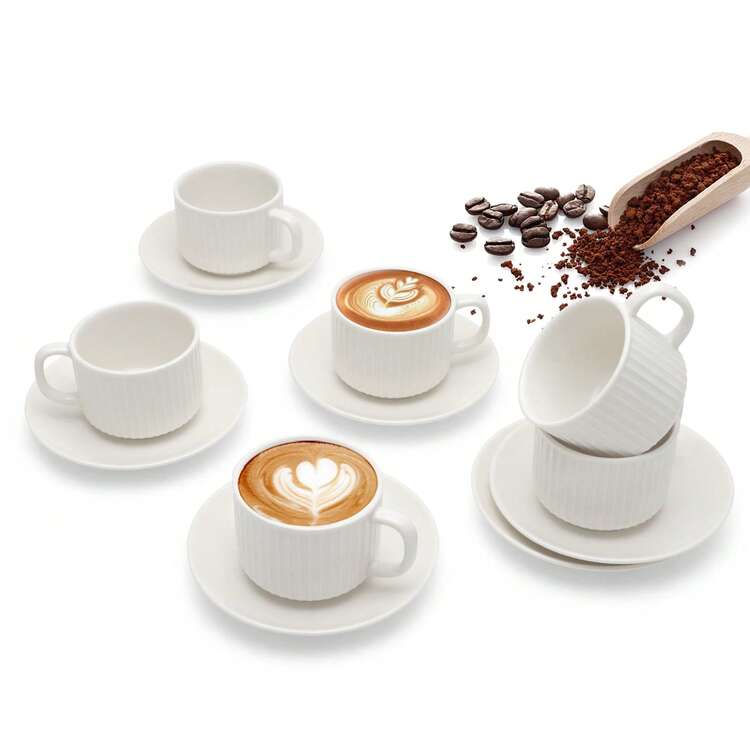 Bộ tách và đĩa đựng cà phê bằng gốm Ý 6,5oz, thích hợp cho Cappuccino, Latte, Espresso và cà phê Thổ Nhĩ Kỳ, dùng cho tụ họp tại nhà, chịu nhiệt và lạnh - Loại A - Xem 1