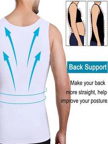 Men Body Shaper Compression Vest Undershirt Seamless Waist Trainer Tank Top Belly Control Workout Shapewear Menswear Slim Fit - 黑色 - 查看 4