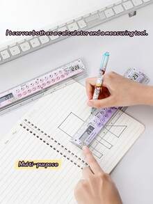 1pc Dopamine Ruler Calculator, Can Measure Size And Tell Time, 8-Digit Display, ABS Material, Cartoon Pattern, Suitable For School, Exam, Home, Back To School, Classroom Gift, Student Ruler Calculator - Single Piece - View 4