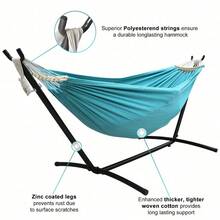 Double Hammock With Stand Included 450lb Capacity Steel Stand, Premium Carry Bag Included And Two Anti Roll Balance Beam - 寶藍色 - 查看 3