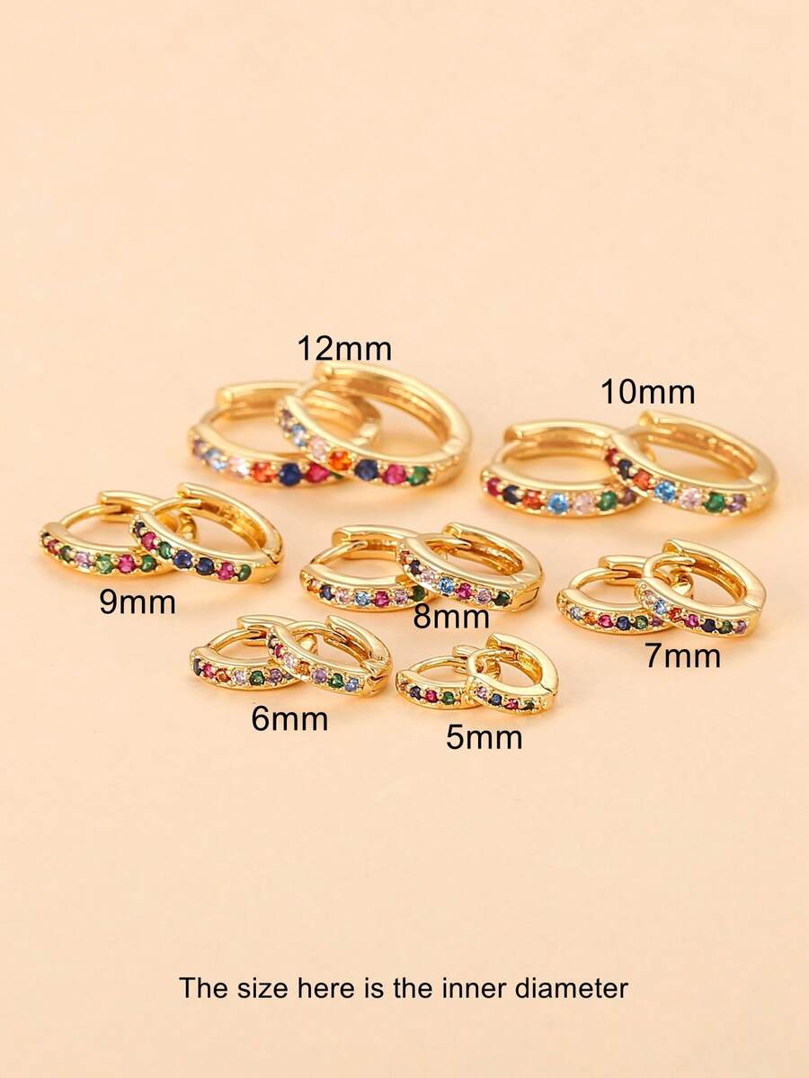 1 Pair 5mm-12mm High-Quality Hoop Earrings, Colorful Zirconia, Turquoise, Copper Zirconia Inlaid, Gold & Silver, Minimalist Daily Versatile All-Match Hoop Earrings, Unisex New Round Fashionable Personalized Cartilage Earrings - Colored Diamonds - View 1