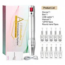 Professional Microneedling Pen Electric Derma Pen With 5pcs 12 Needles And 5pcs Round Nano Replacement Needles Cartridges Beauty Skin Care Tool
