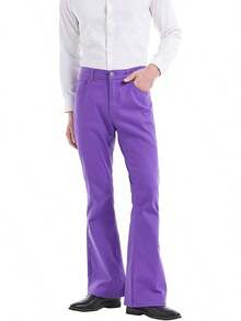 Wbestwind Men's Relaxed Stretch Vintage 60s 70s Bell Bottom Fit Comfort Flared Retro Leg Denim Jeans Halloween Christmas New Year - 紫色 - 查看 2