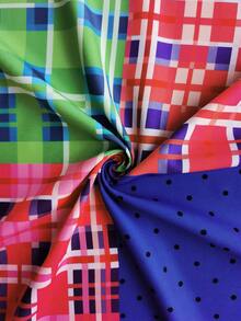 Plus-Size-Holiday Chic Bohemian Plaid Print Patchwork Elastic Waist Waist Side Pocket Half Skirt. - Pink - View 10