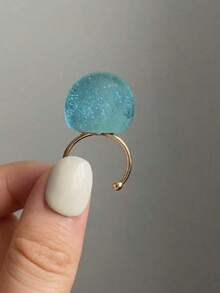 1pc Fashionable Elegant Minimalist Artistic Jelly Transparent Round Resin Stainless Steel Open Ring For Women, Suitable For Daily Commute, Street, Music Festival, Party, Evening Wear