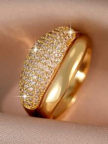 1 件装时尚奢华大号椭圆形锆石戒指，适合女士订婚结婚戒指，珠宝首饰，奢华礼服 - 金黃色 - 查看 5