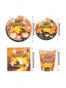 Halloween Party Supplies Orange Halloween Pumpkin Paper Plate Cup Napkin Set Happy Halloween Cake Plate Dinner Plate Scary Birthday Decorations Halloween Decoration