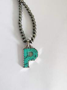 1pc Western Country Style Vintage Textured CCB Multicolor Leopard Print Black & White Plaid 26 Letter Minimalist Pendant Necklace, Sweater Chain