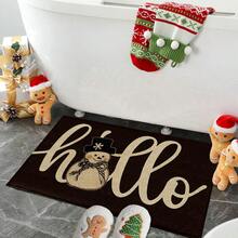 1pc Christmas Snowman Doormat/Kitchen Mat/Bath Mat/Dining Room Mat - Faux Wool TPR Bottom, Stain Resistant, Machine Washable Knit Polyester Mat For Indoor/Outdoor Entry, Home And Office Decor - Rectangular Welcome Mat With Memory Foam For Comfort