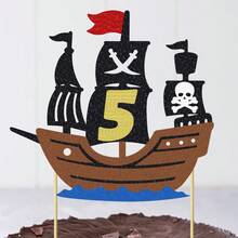 1 件海盗 1-5 岁生日蛋糕装饰，海盗船一至五蛋糕装饰航海航行 1-5 岁生日蛋糕装饰，海盗主题生日派对装饰 - 彩色 - 查看 5