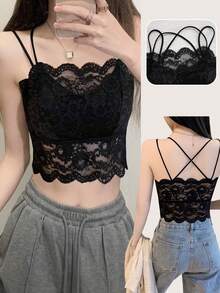 RUIWY Black Sexy Lace Camisole, Casual Sleeveless Bra Top For Women, Spring/Summer - Black - View 8