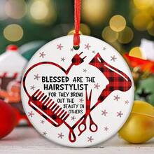 1 Piece Acrylic Hair Stylist Christmas Ornament - "Hair Stylist " Red Plaid Heart Design With Comb, Scissors, And Hair Dryer - Hair Stylist Holiday Tree Hanging Decoration, No Electricity Required