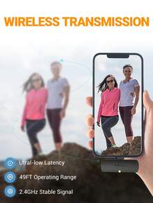 Wireless Lavalier Lapel Microphone Compatible With Iphone15(USB C)/Android Phone/Tablet, 2.4GHz Cordless Condenser Mic, Plug-Play Wireless Type-C Microphone Video/Audio Recording, Clip On Lapel Mic For Video Recording,Teaching, Interviews,Podcast,Vlog-FIFINE M6 - Black - View 8