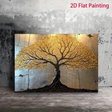 1pc, Modern Abstract Gold Tree Canvas Wall Art, Textured Golden Leaf Painting For Living Room, Elegant Nature Inspired Framed Artwork For Bedroom & Office Decor, Contemporary Silver Background Home Decoration - Nhiều màu - Xem 1